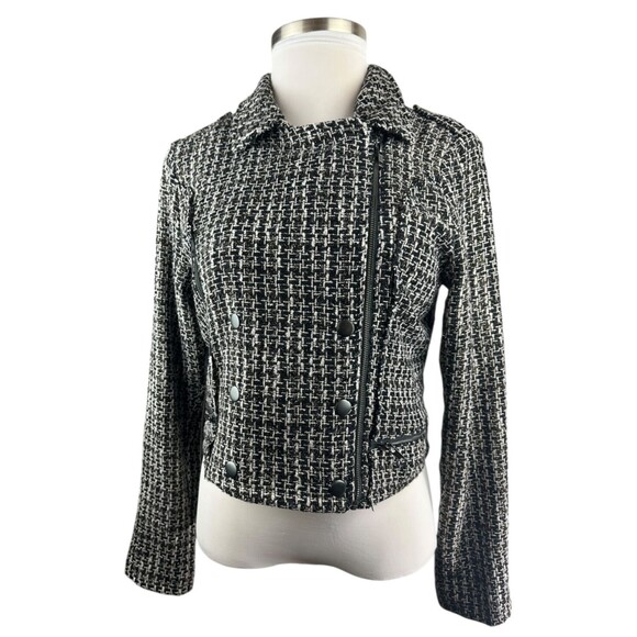 House of Harlow 1960 x Revolve Tweed Moto Zip Crop Jacket Shimmer Women's XL - Picture 4 of 16